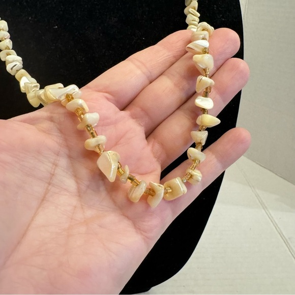 Vintage Artisan Mother of Pearl and Beaded Butterscotch Necklace Handmade - Picture 3 of 16